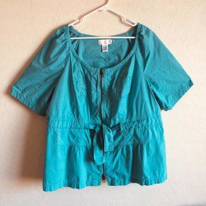 Soft Surroundings Tunic 2X Womens Blue Casual Short Sleeve Top Exposed Zipper